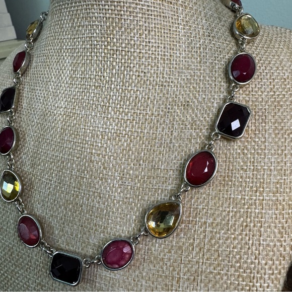 WHBM Multicolour Glass Necklace Silver Tone Spring Summer 21 Inch - Picture 5 of 11